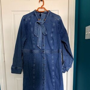 Boden Denim  Button Dress with Bow Necktie